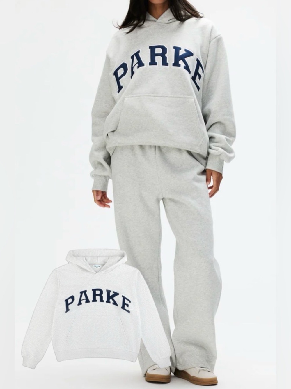 PARKE 100% AUTHENTIC Varsity Hoodie Sweatshirt- Grey/Navy- Size S/M - Picture 3 of 15